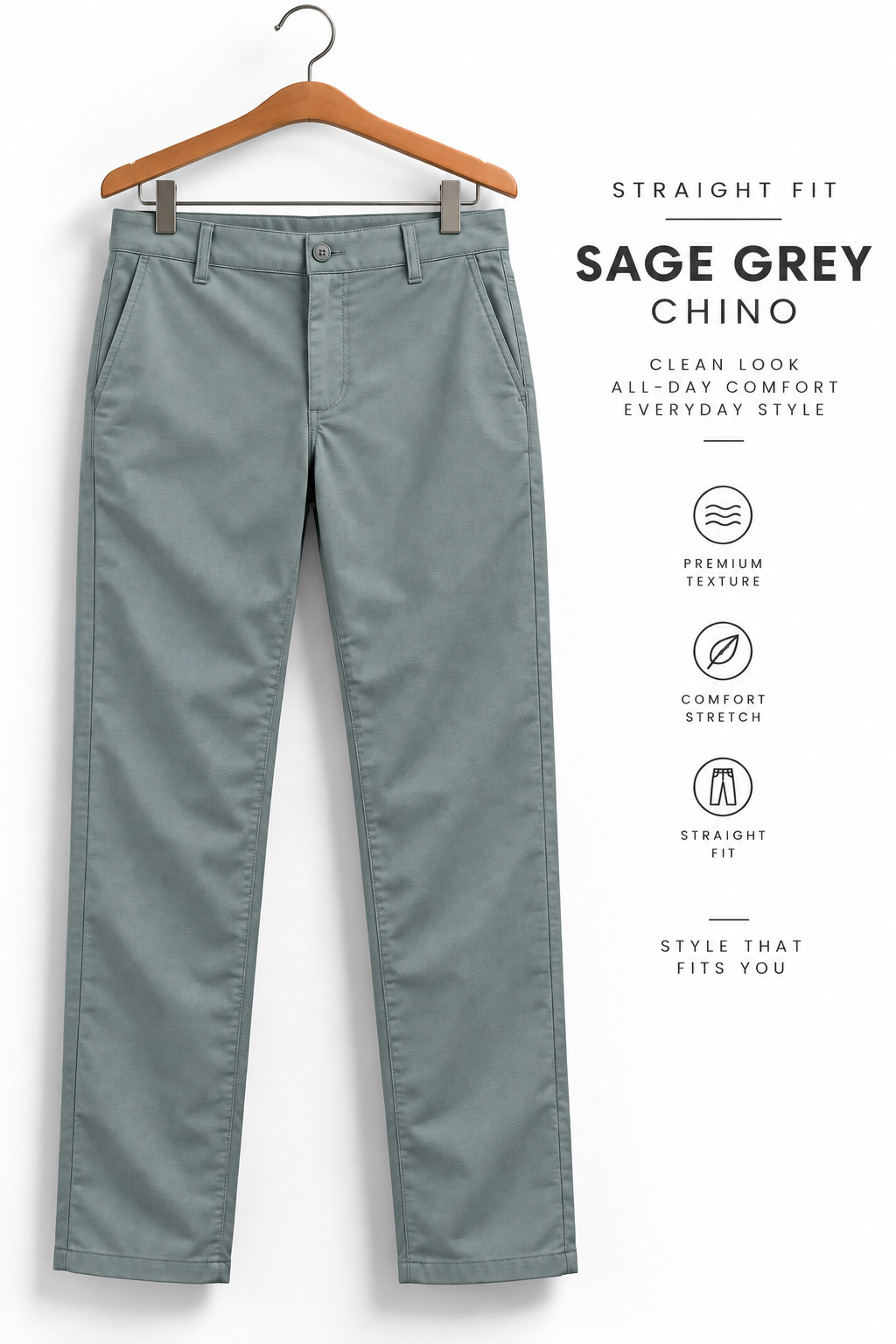 PREMIUM SAGE GREY CHINOS - Image 3